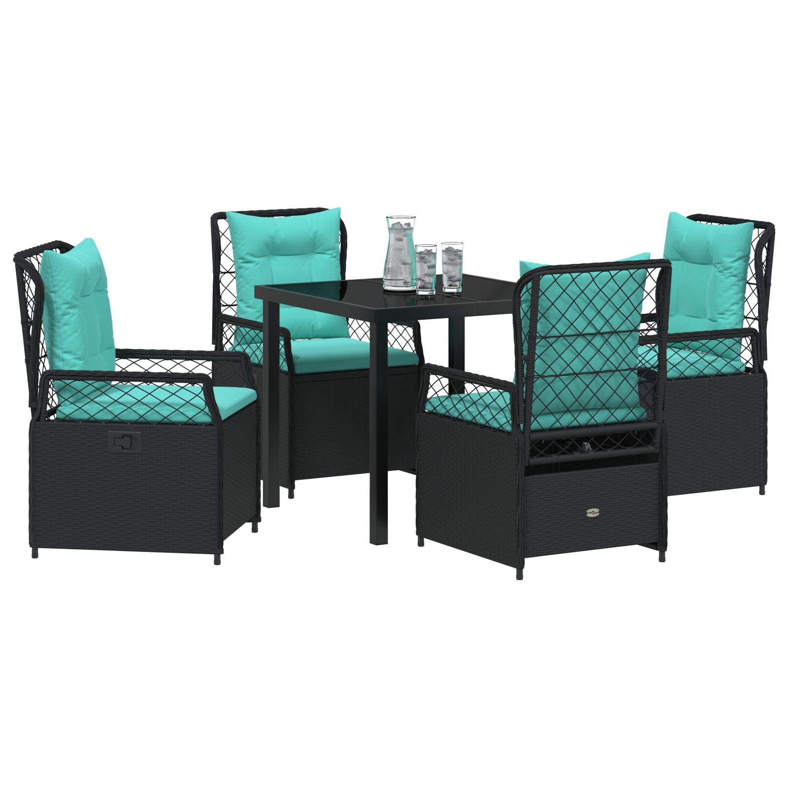 5-Delige Tuin Eettafelset Zwart Poly Rattan