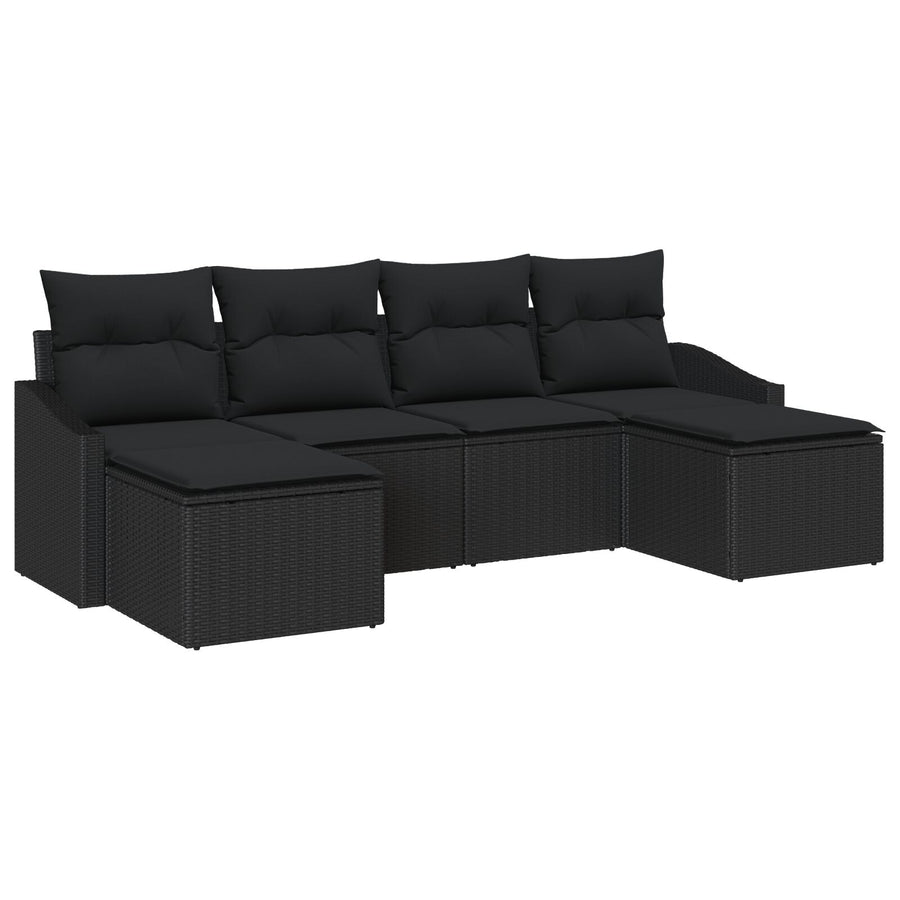 Tuin Sofa Set 6 Stuks Zwart Poly Rattan Tuinmeubels Rechthoekig