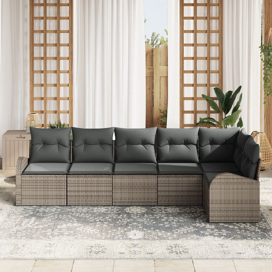 6-Delige Tuin Sofa Set Met Kussens Poly Rattan Grijs zonder tafel