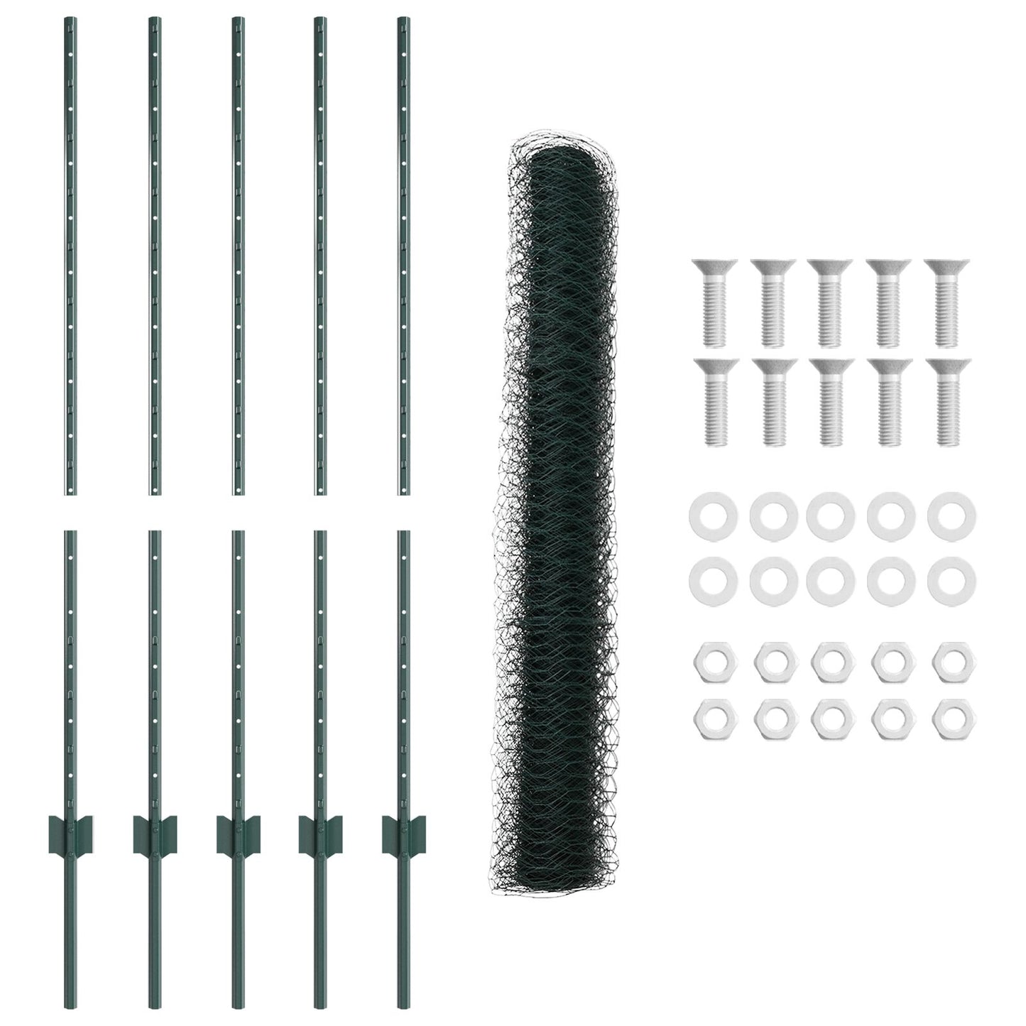 Hekpalen 5 Stuks U-Channel Groen 120 Cm Staal,  Zeshoekig Hek Groen 1,2X10 M Staal
