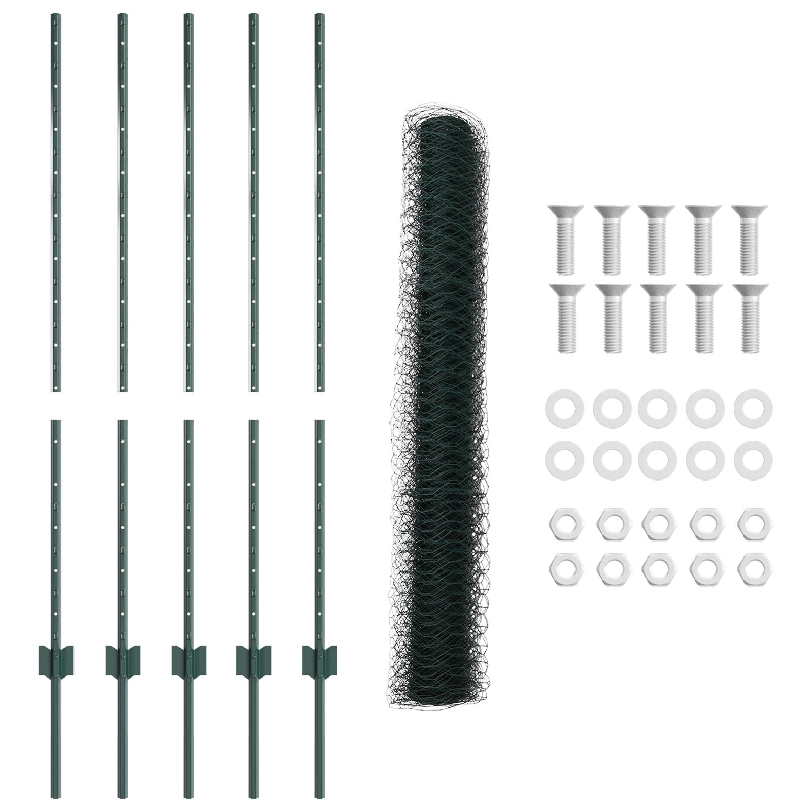 Hekpalen 5 Stuks U-Channel Groen 120 Cm Staal,  Zeshoekig Hek Groen 1,2X10 M Staal