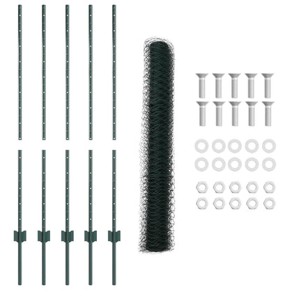 Hekpalen 5 Stuks U-Channel Groen 120 Cm Staal,  Zeshoekig Hek Groen 1,2X10 M Staal
