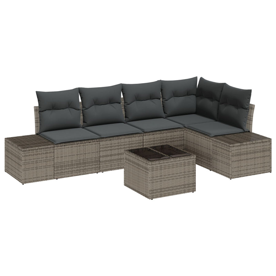 5-Delige Tuinbankset Met Kussens Zwart Poly Rattan Grijs met tafel