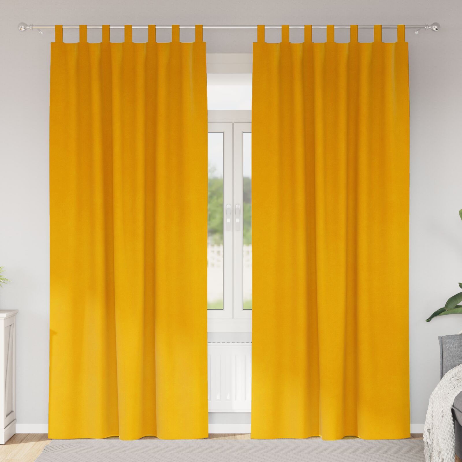 Blackout Gordijnen Met Hanglussen 2 Stk Fluweel Mosterdgeel 140 x 260 cm met ophanglussen