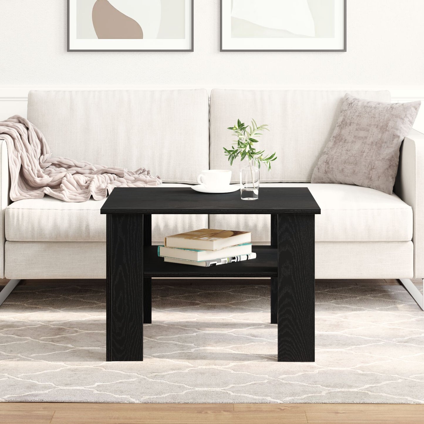 Salontafel Zwart Eiken 60X60X42 Cm Bewerkt Hout