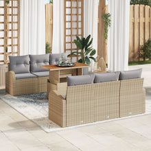 7-Delige Tuin Eetset Met Kussens Beige Poly Rattan Acacia