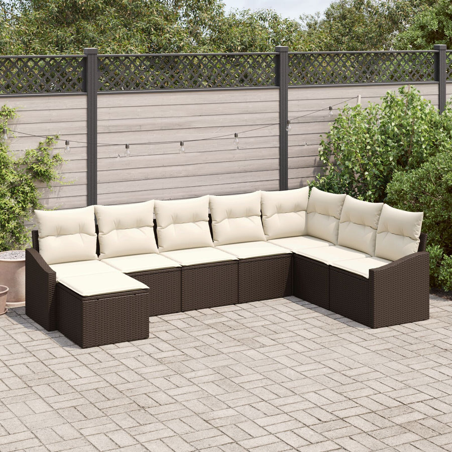 8-Delige Tuin Sofa Set Met Kussens Bruin Poly Rattan
