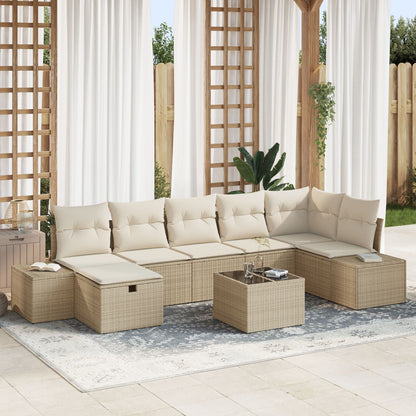8-Delige Tuinbankset Met Kussens Beige Poly Rattan Wit