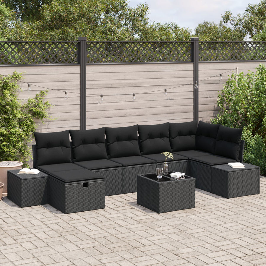 8 Delige Tuin Sofa Set Met Kussens Zwart Poly Rattan