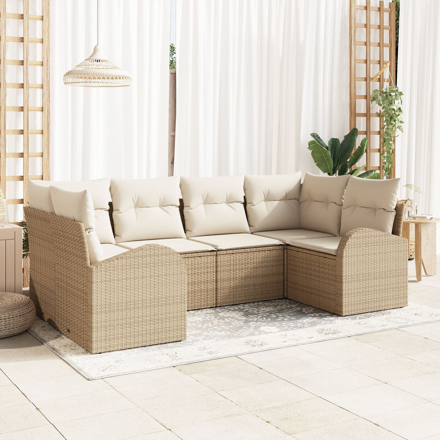 6-Delige Tuinbankset Met Kussens Beige Poly Rattan