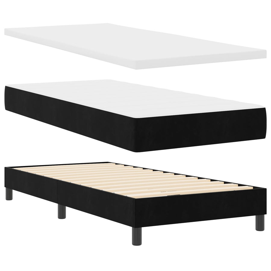 Boxspringbed Met Matras Zwart 100X200 Cm Velvet Blauw