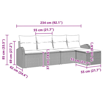 5-Delige Tuinbankset Met Kussens, Grijs Poly Rattan