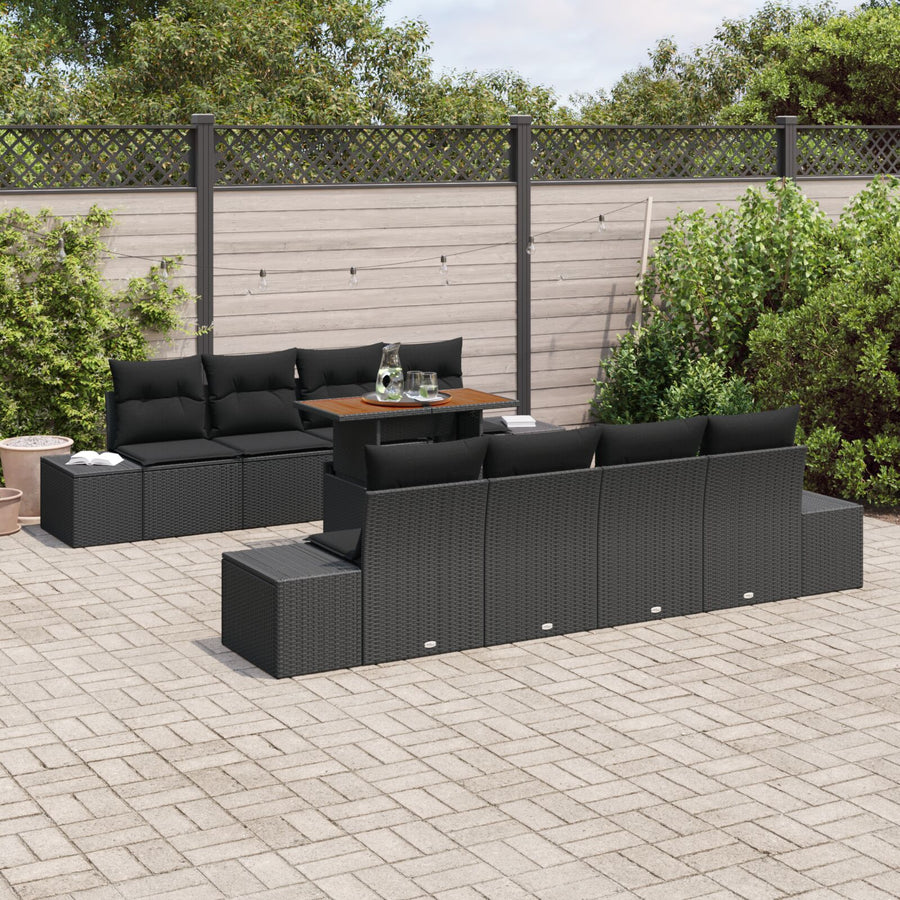Tuin Sofa Set Set Van 7 Zwart Rattan En Stoffen Kussens Tuin Sofa