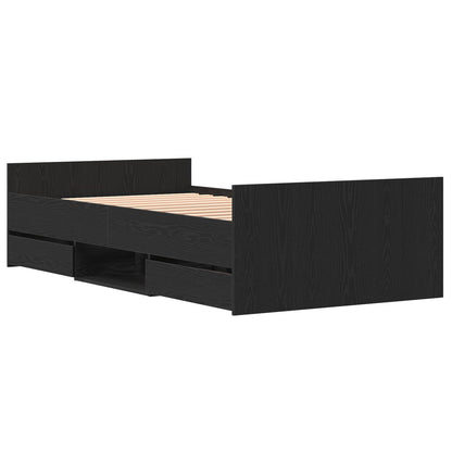Bedframe Zonder Matras Zwart Eiken 100X200 Cm Bewerkt Hout
