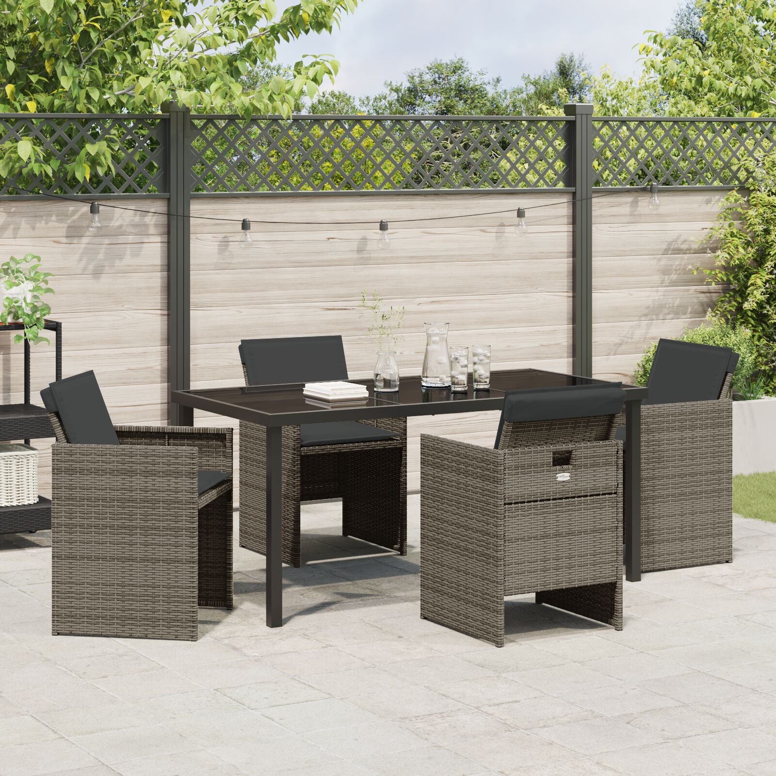 5-Delige Tuin Eetset Met Kussens Grijs Poly Rattan