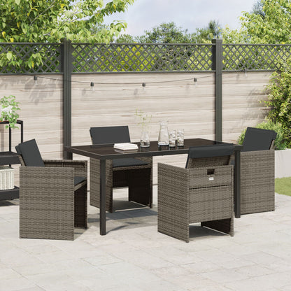 5-Delige Tuin Eetset Met Kussens Grijs Poly Rattan