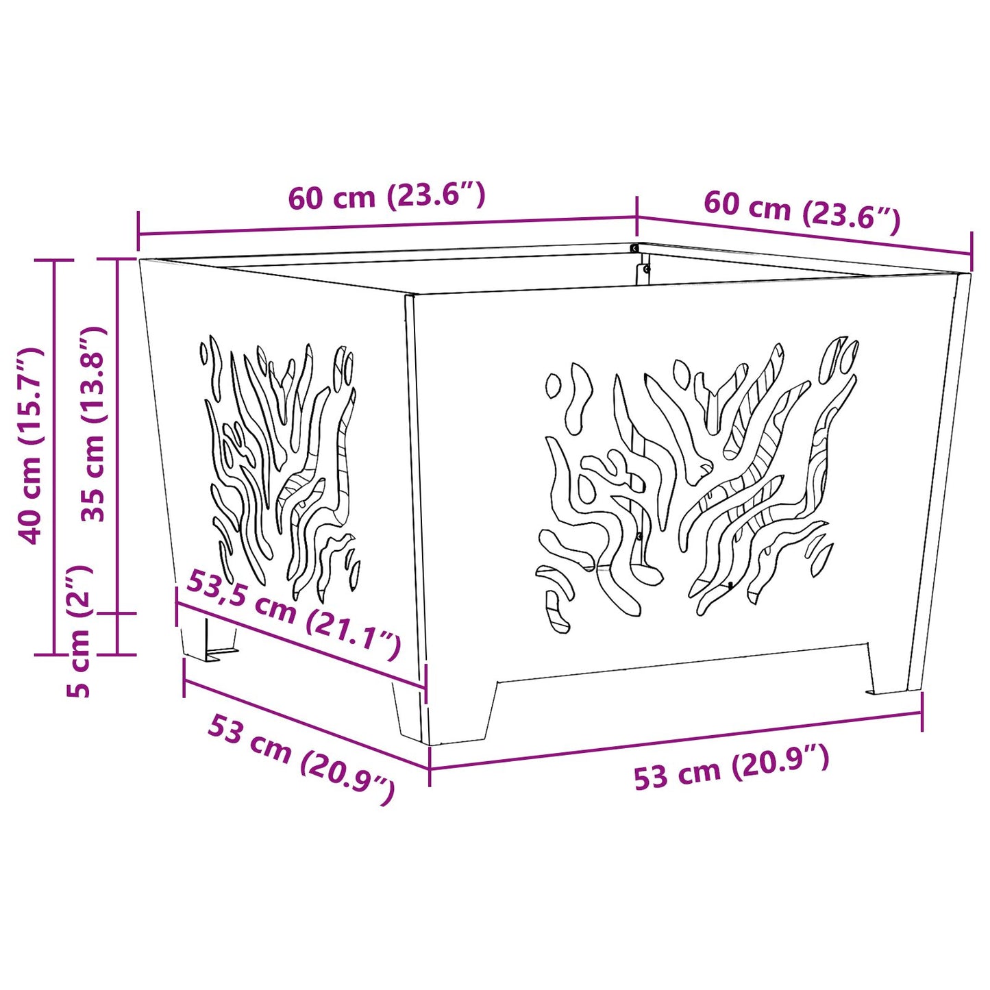 Vuurkorf Vierkant Weerbestendig Staal Weerbestendig staal/Bruin 60 x 60 x 40 cm