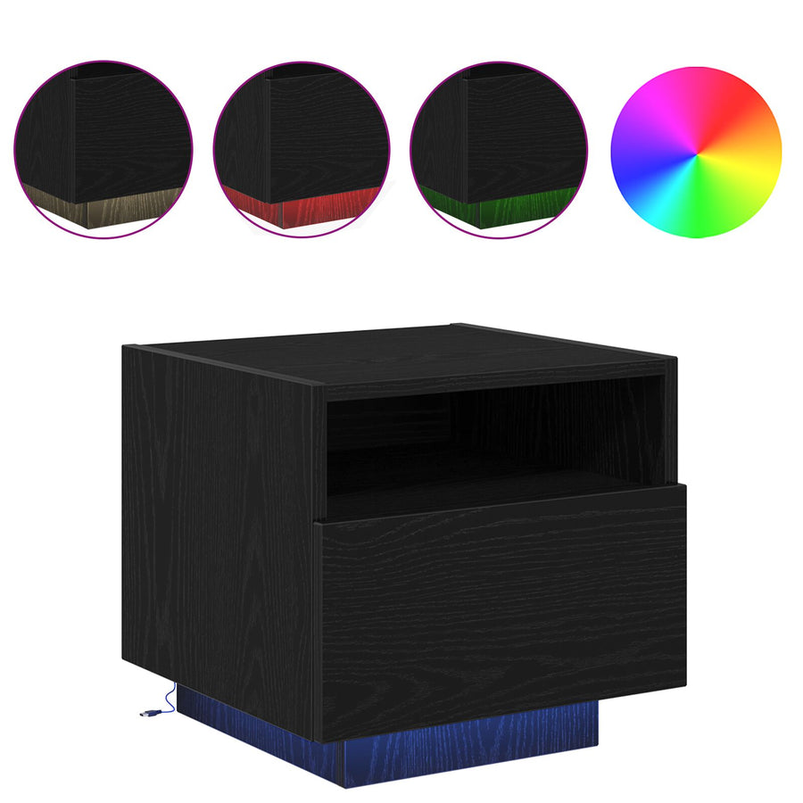 Nachtkastje Met Led-Verlichting 40X39X37 Cm 1 Zwart eiken