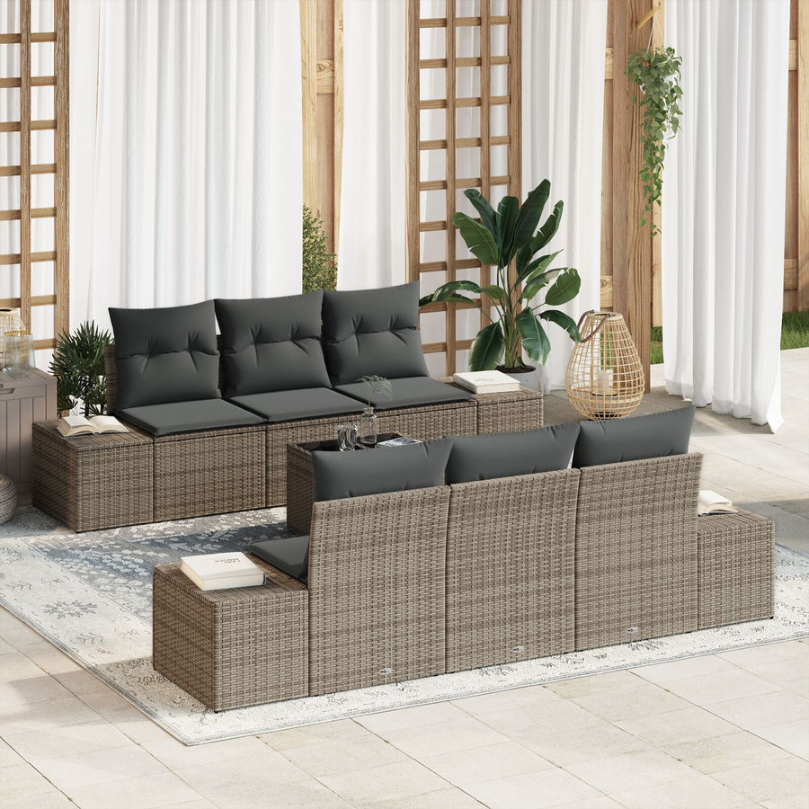 Tuin Sofaset Set Van 7 Grijs Rattan, Polyester Tuin Sofaset