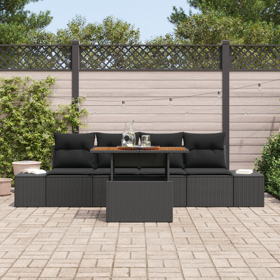 Tuin Sofa Set Set Van 5 Zwart Rattan, Stof 5-Delige Buiten Eetset