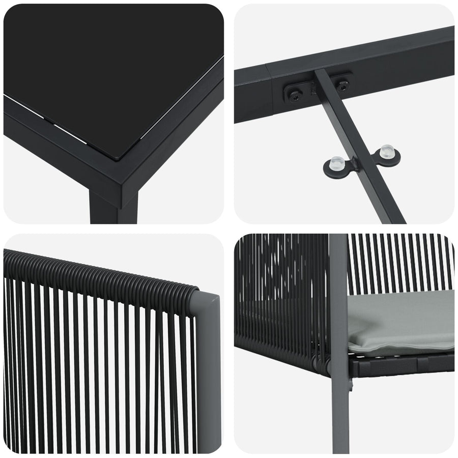 5-Delige Tuin Eetset Met Kussens Zwart Poly Rattan