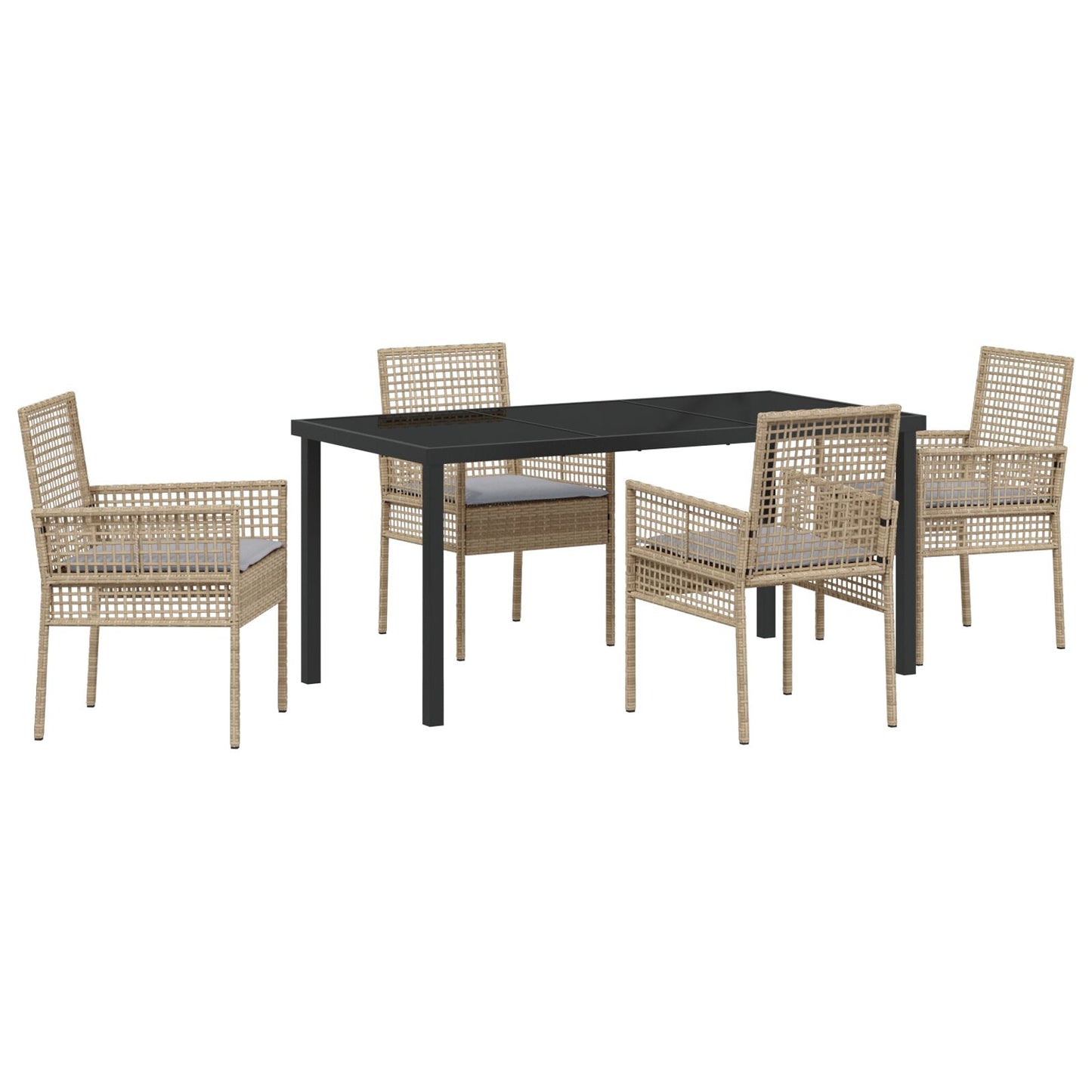5-Delige Tuin Eettafel Set Met Kussens Beige Poly Rattan