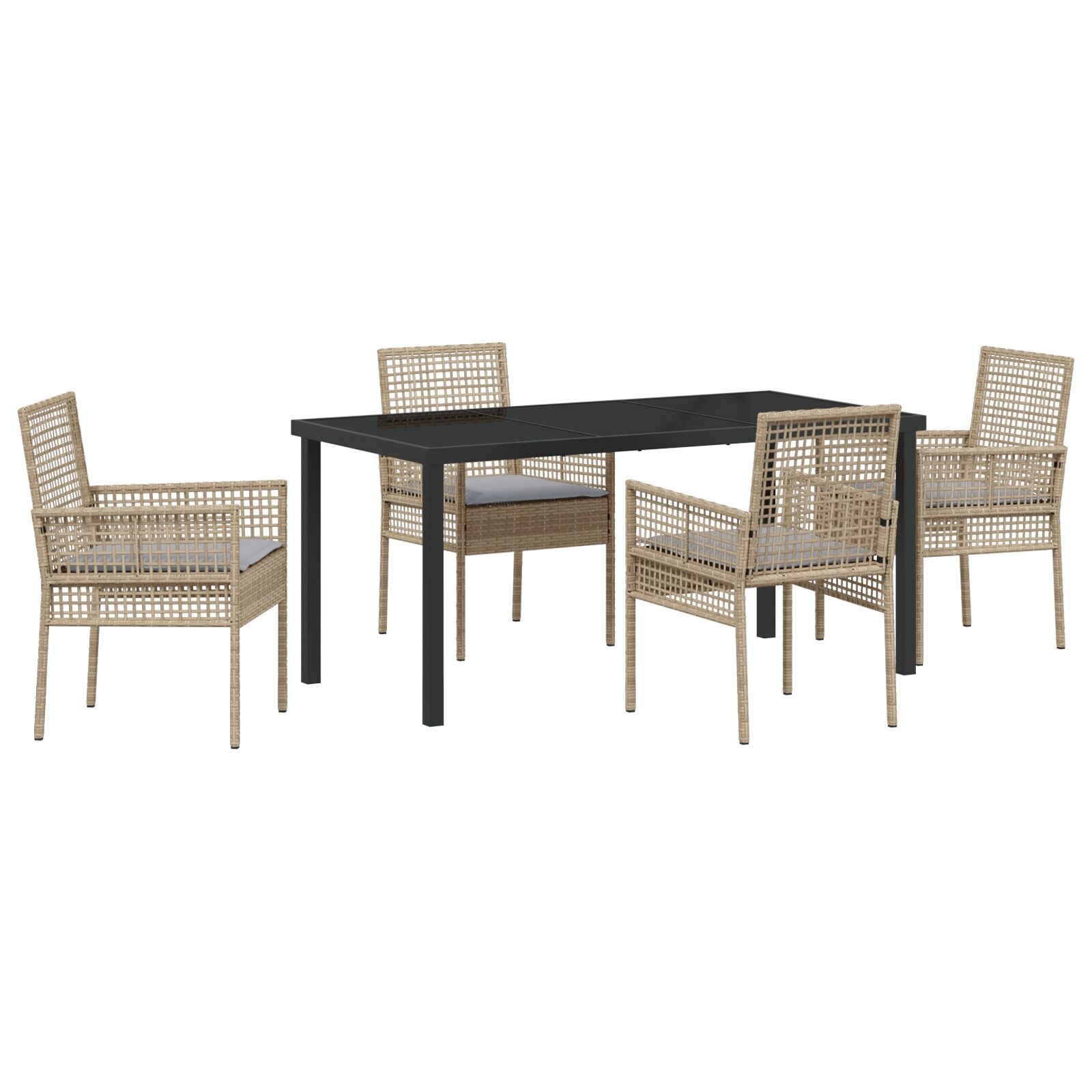 5-Delige Tuin Eettafel Set Met Kussens Beige Poly Rattan