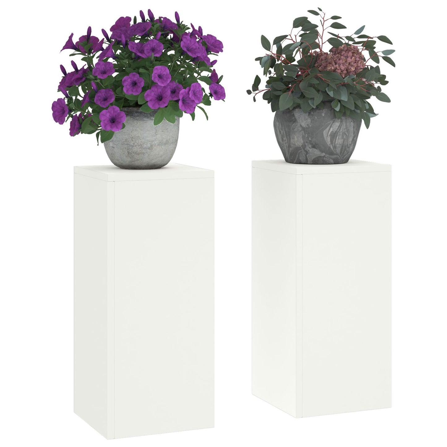 Buiten Plantstands Set Van 2 In , 24X24X55 Cm, Staal Wit 2x (55 cm)