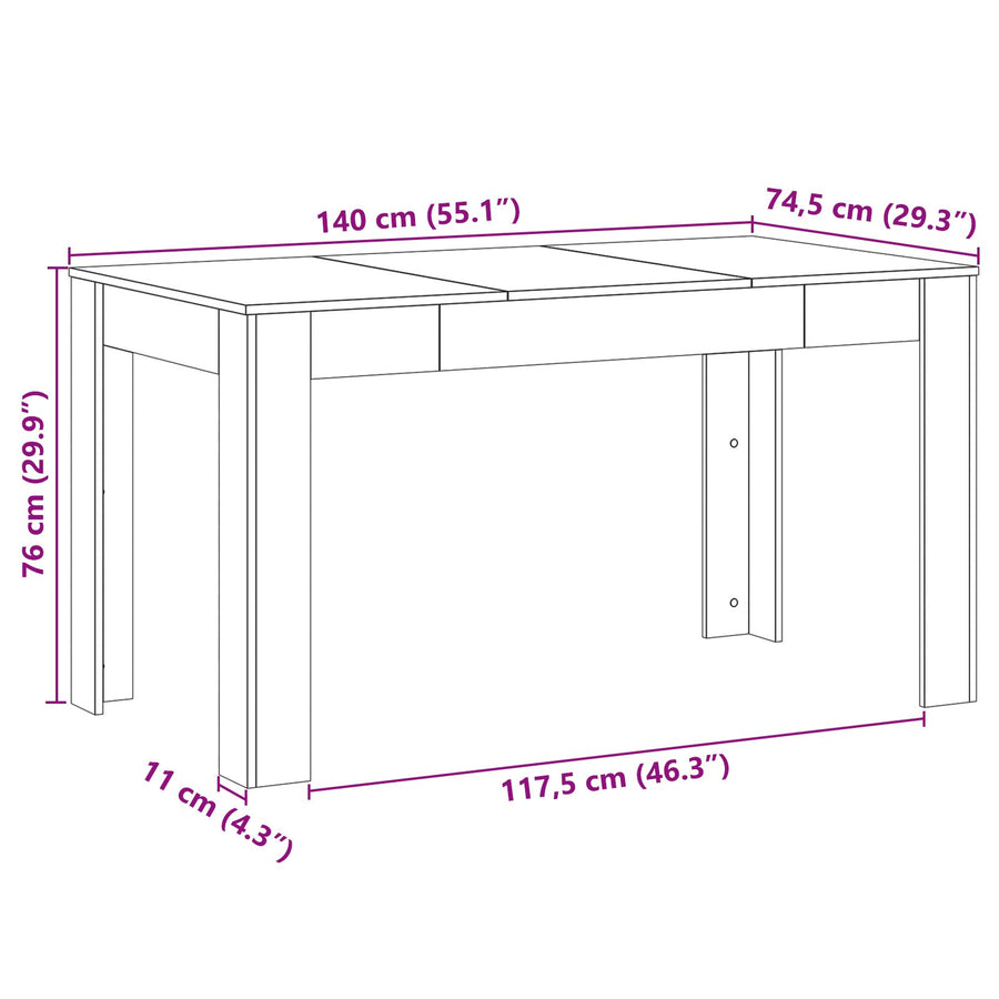 Eettafel Zwart Eiken 140X74,5X76 Cm Geengineerd Hout