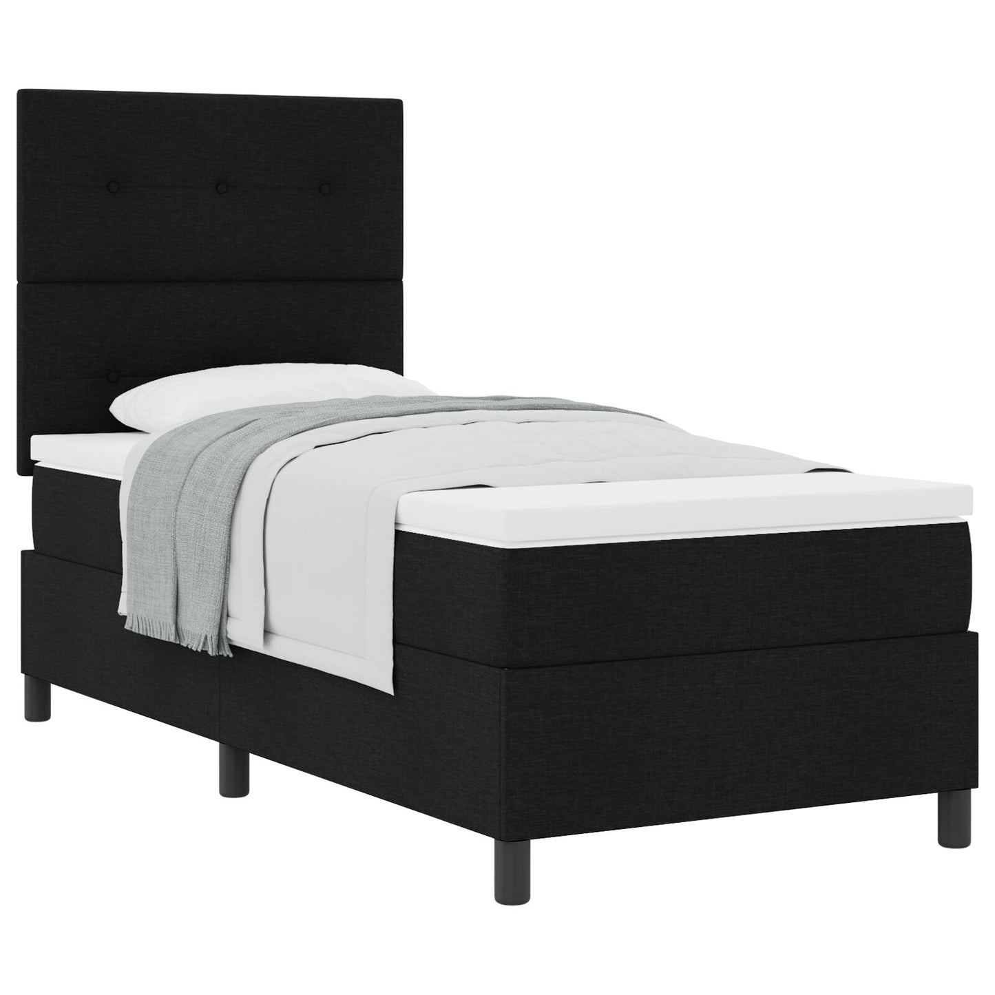 Boxspringbed Met Matras Eenpersoons Stof Zwart 90 x 190 cm Knopen tufted
