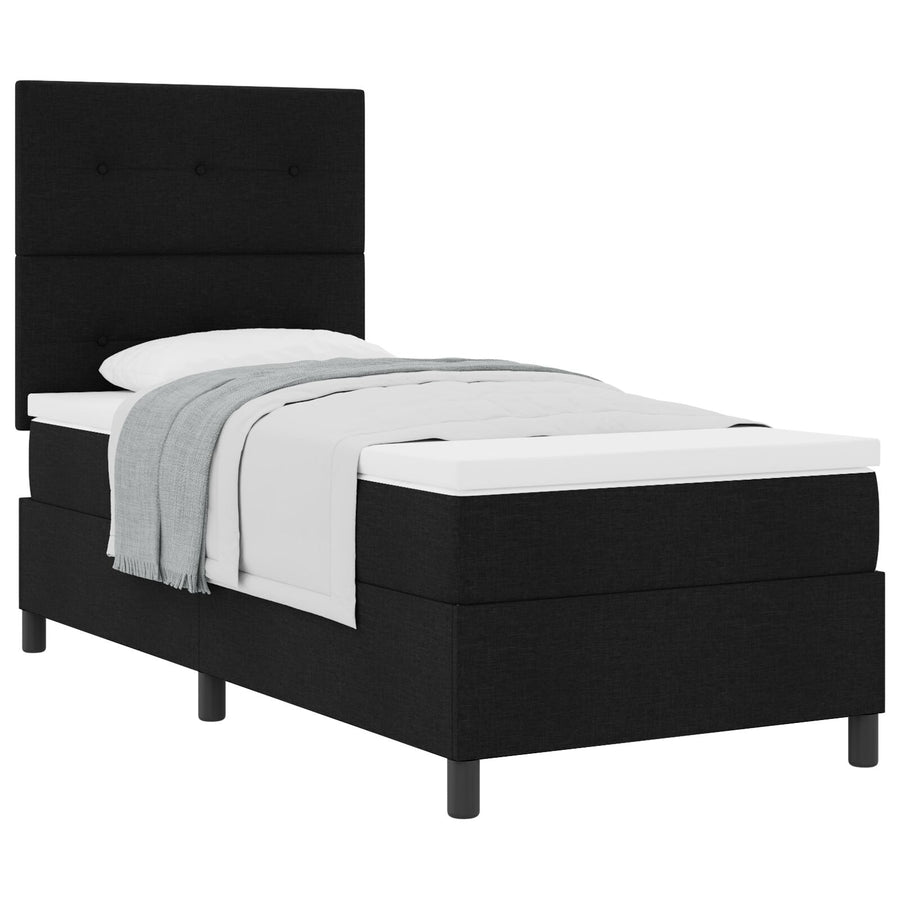 Boxspringbed Met Matras Eenpersoons Stof Zwart 90 x 190 cm Knopen tufted