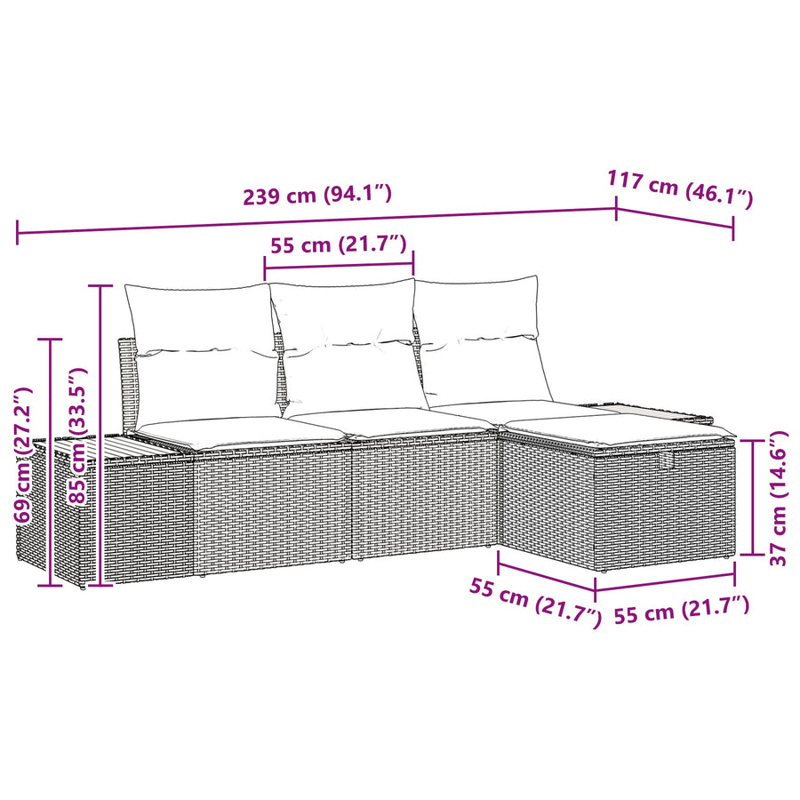 4 Delige Tuin Sofa Set Met Kussens Beige Poly Rattan