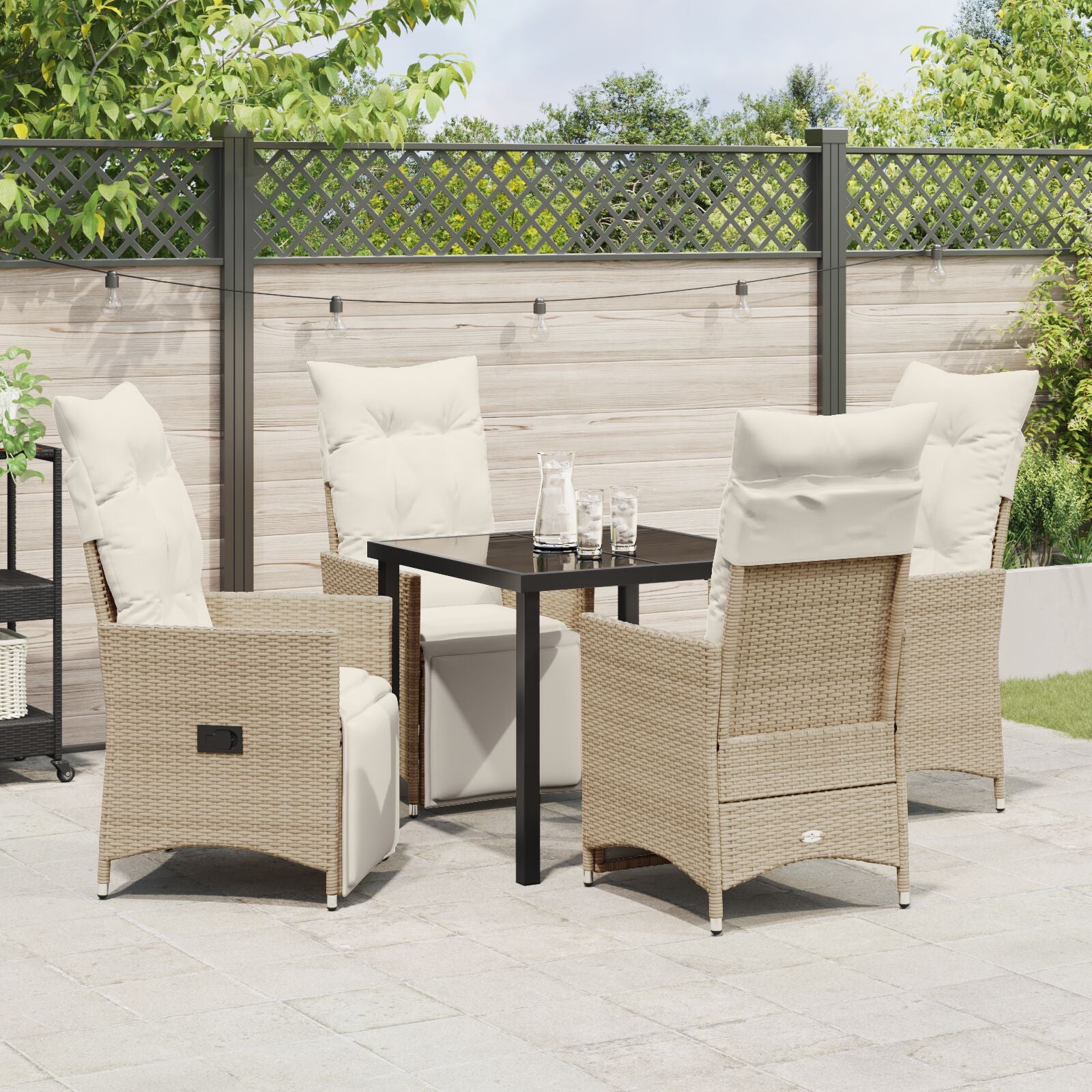 5-Delige Tuin Eetset Met Kussens Beige Poly Riet