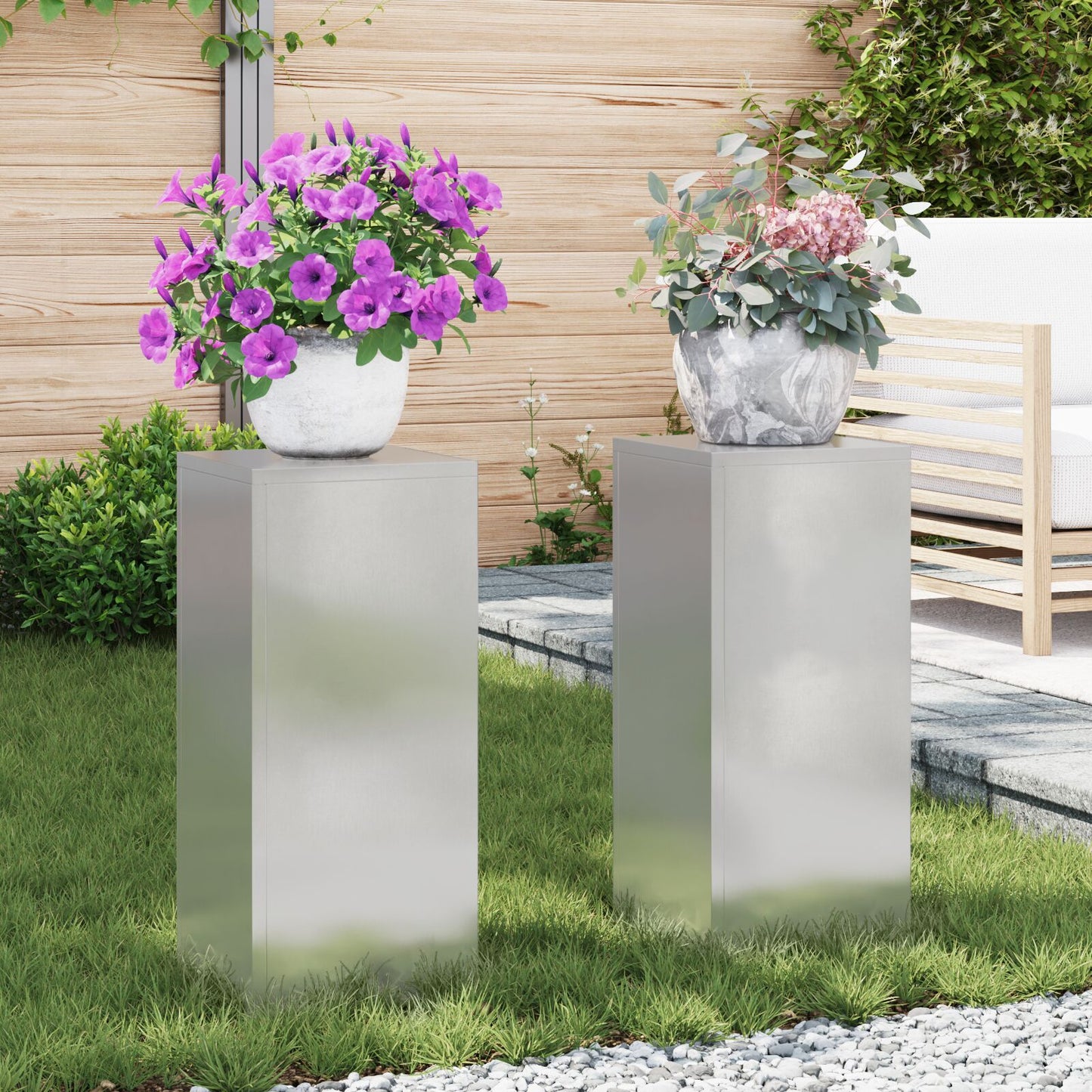 Buiten Plant Stands Pilaar 2 Stuks 24X24X55 Cm Roestvrijstaal 2x (55 cm)