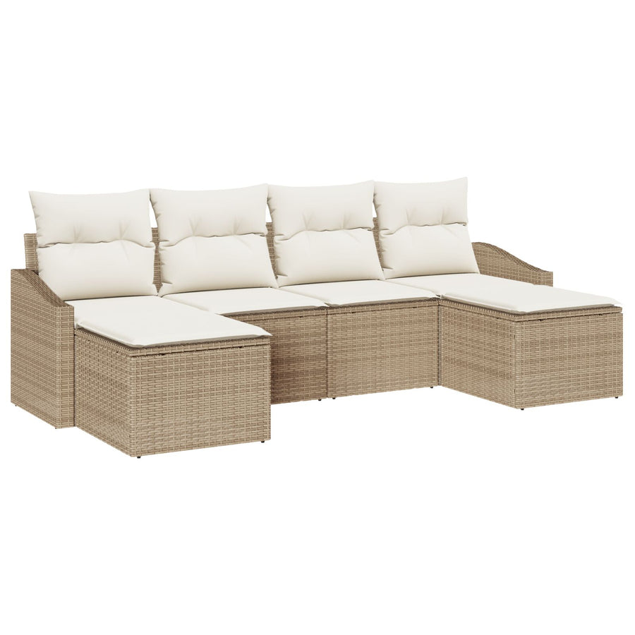 6-Delige Tuin Sofa Set Met Kussens Beige Poly Rattan