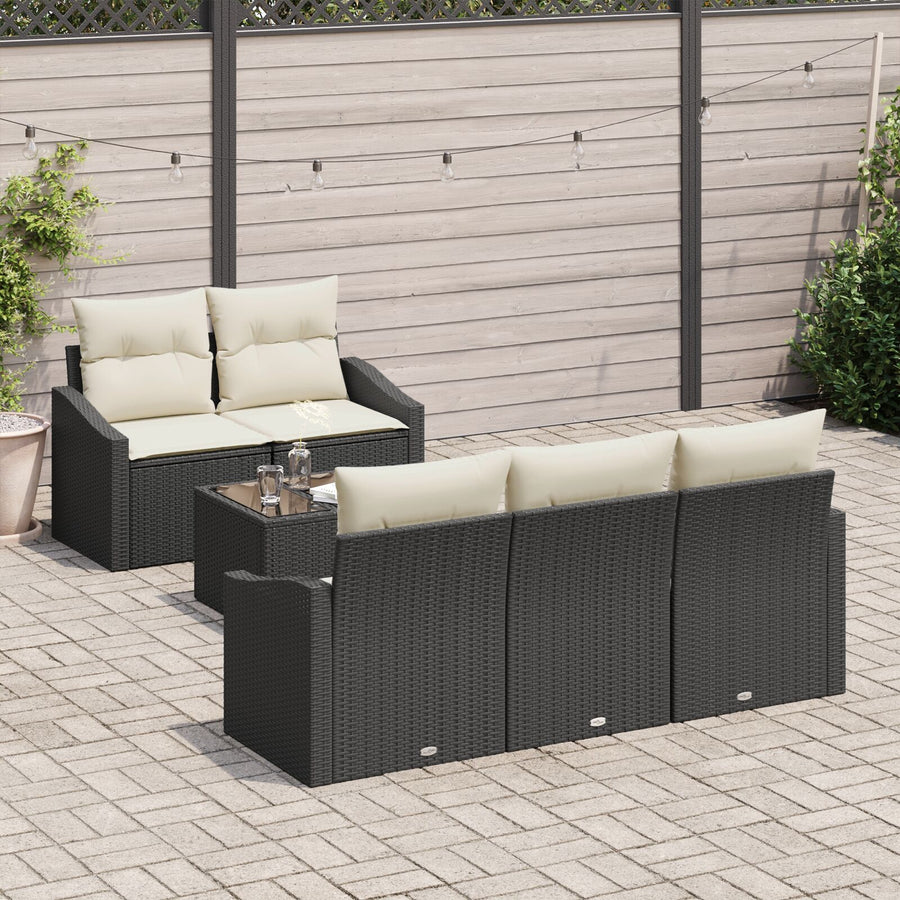 6-Delige Tuin Sofa Set Met Kussens Zwart Poly Rattan Gegalvaniseerd Staal