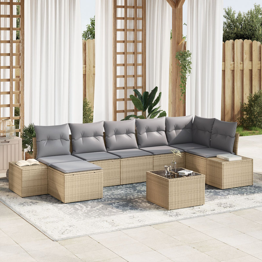 8-Delige Tuin Sofa Set Met Kussens Zwart Poly Rattan