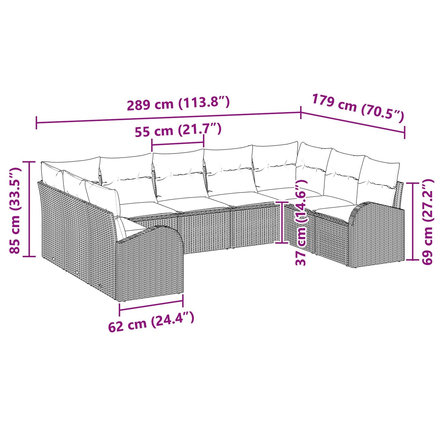 9 Delige Tuin Sofa Set Met Kussens Zwart Poly Rattan