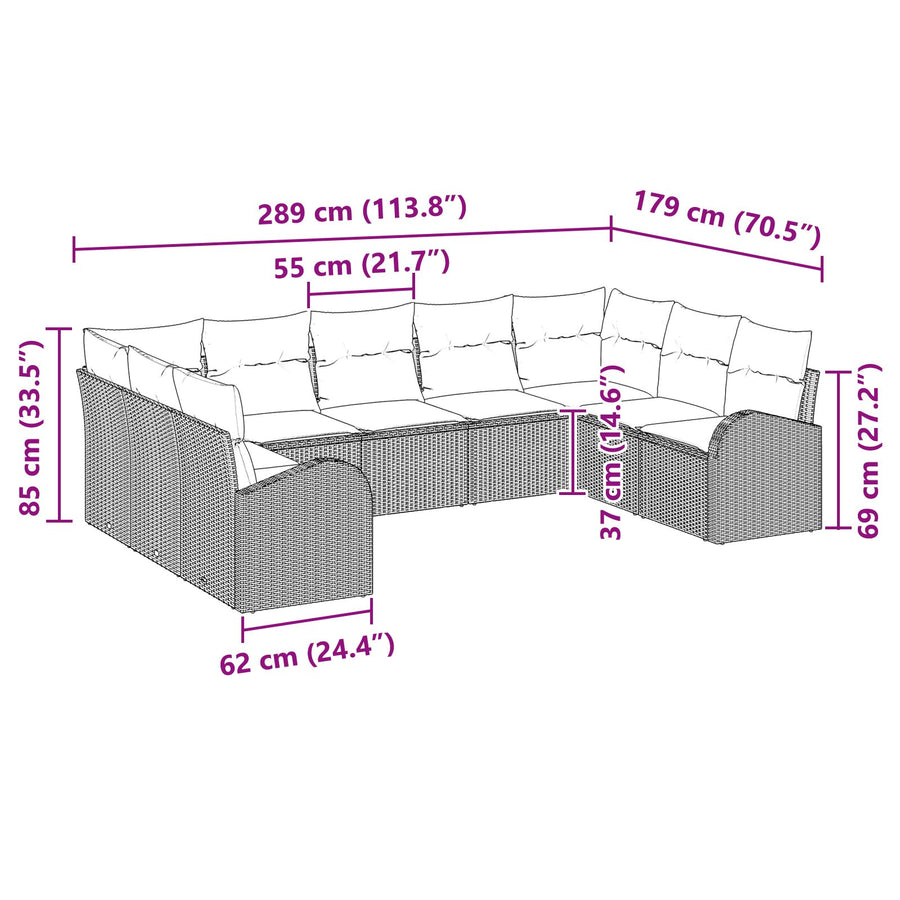 9 Delige Tuin Sofa Set Met Kussens Zwart Poly Rattan