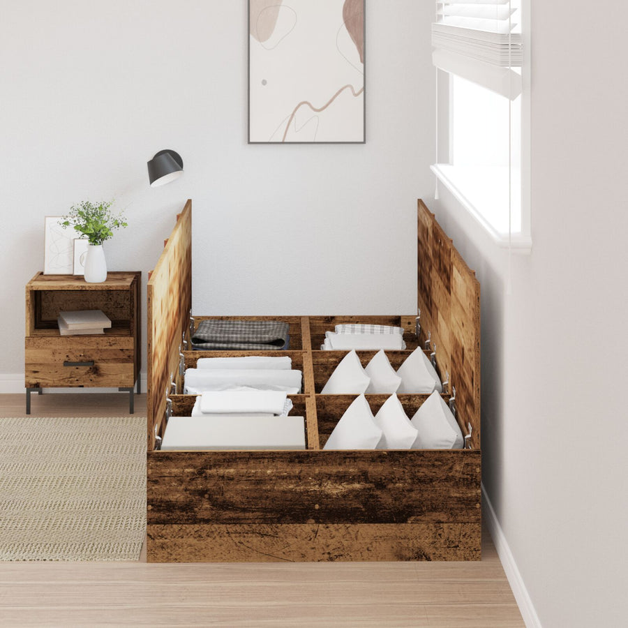Bed Met Opbergruimte Massief Hout Eenvoudig Verweerd Hout 75 x 190 cm