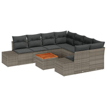 9-Delige Tuinbankset Met Kussens Grijs Poly Rattan Acacia
