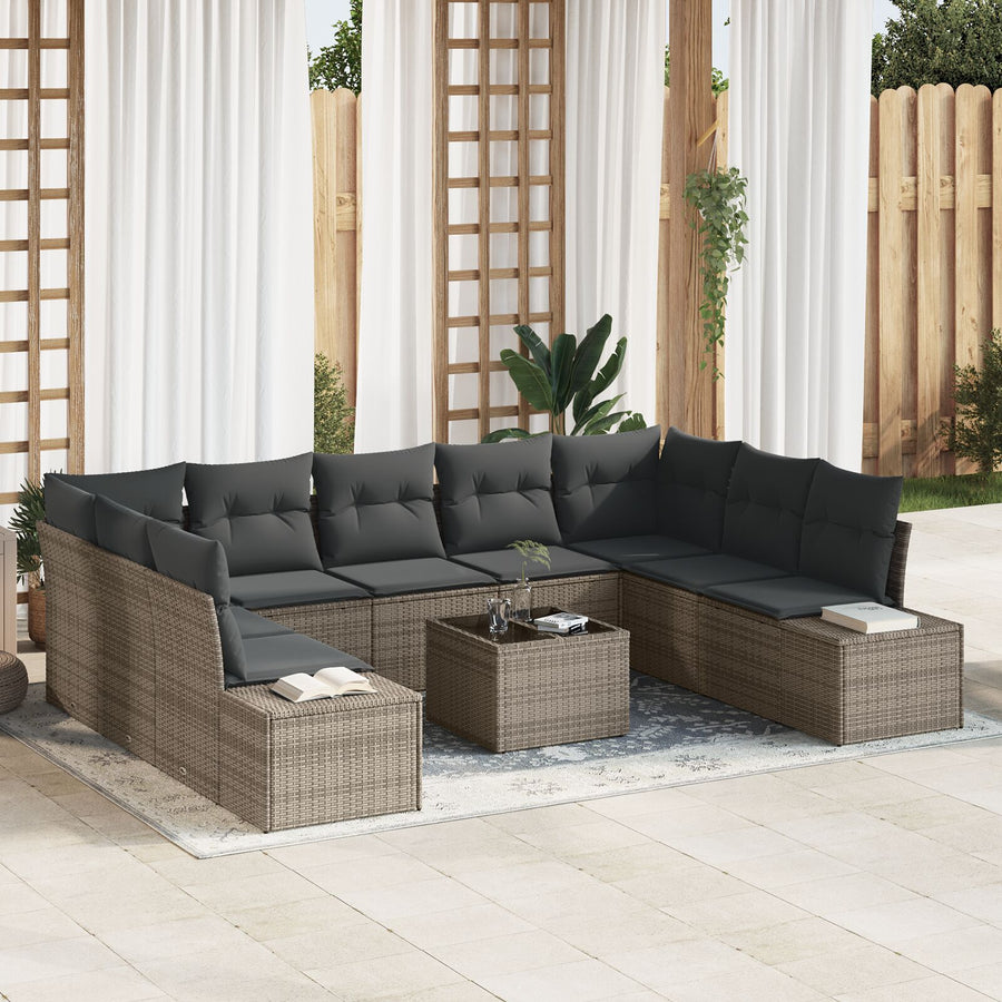 9-Delige Tuinbankset Met Kussens Zwart Poly Rattan