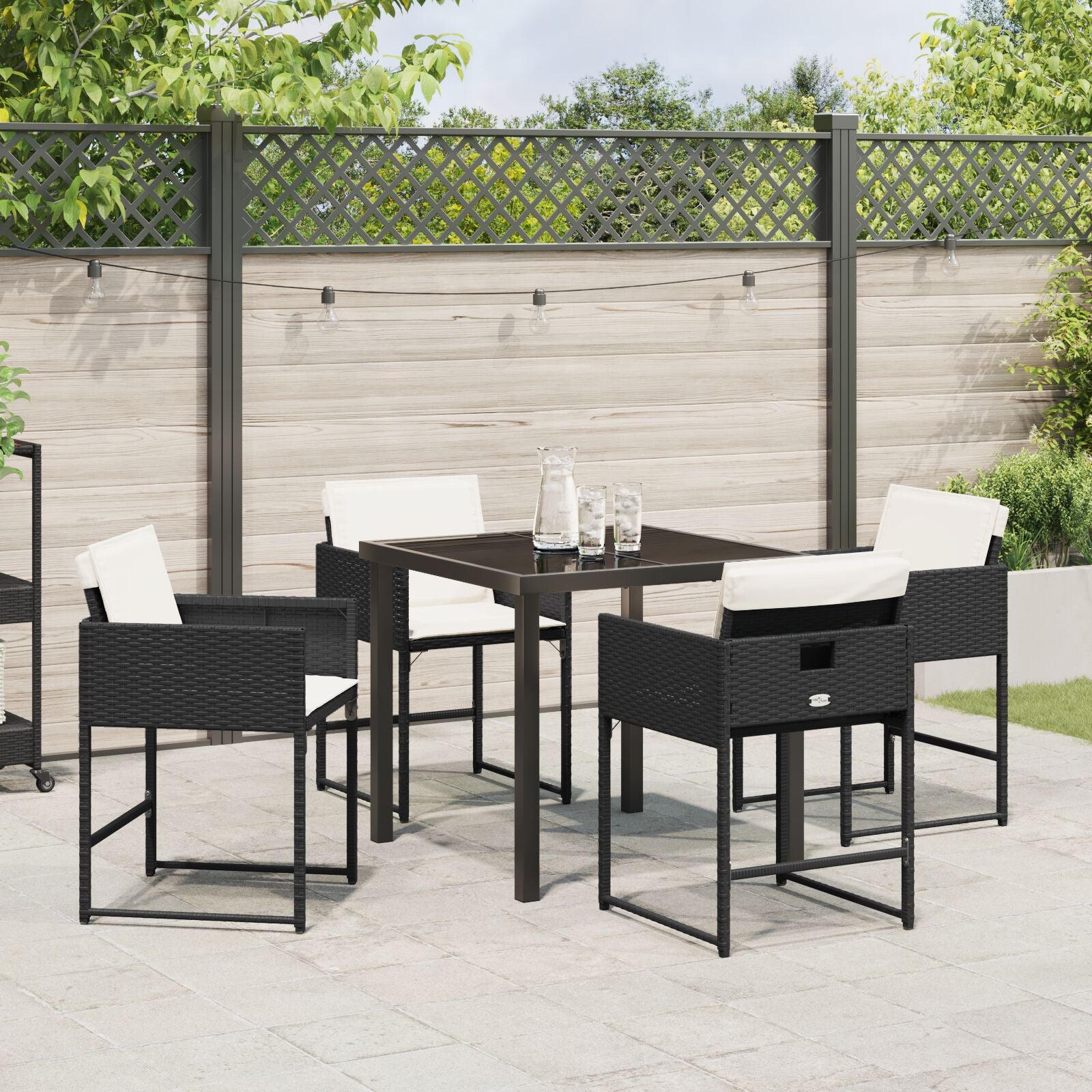 5-Delige Tuin Eetset Met Kussens Zwart Poly Rattan