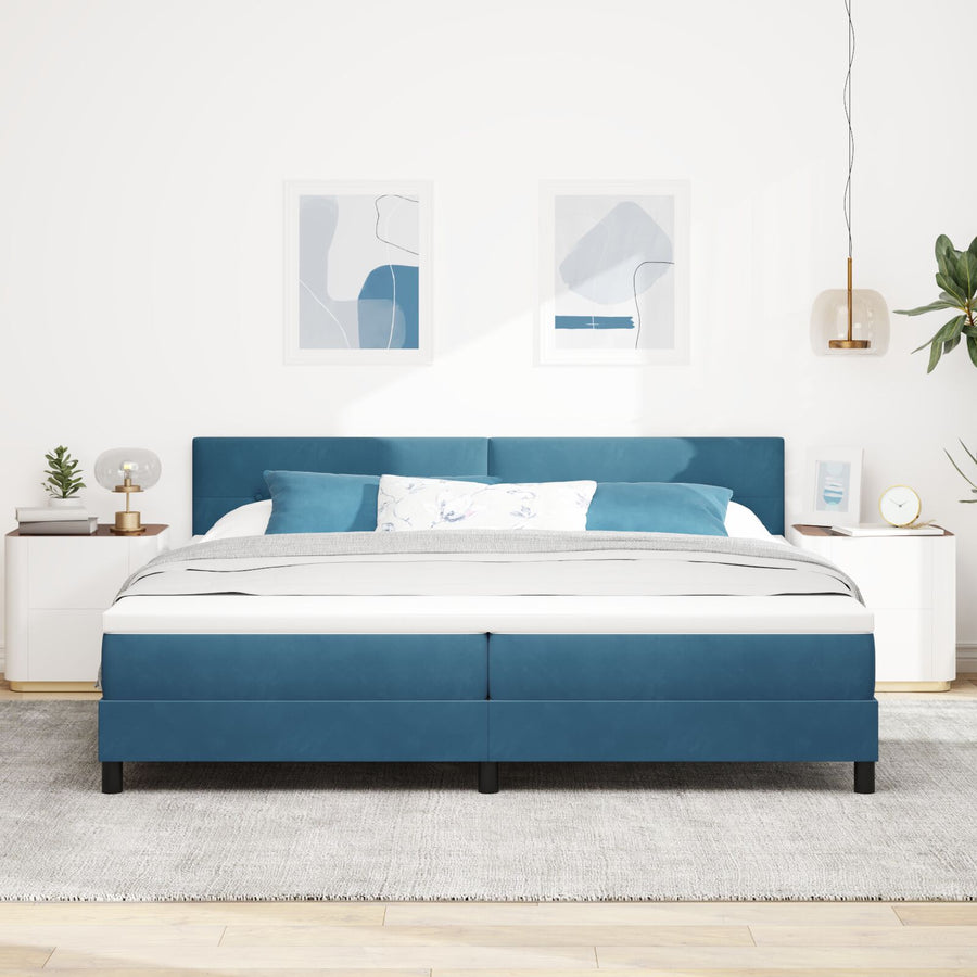 Boxspring Bed Met Matras Donkerblauw 200X200 Cm Fluweel Blauw