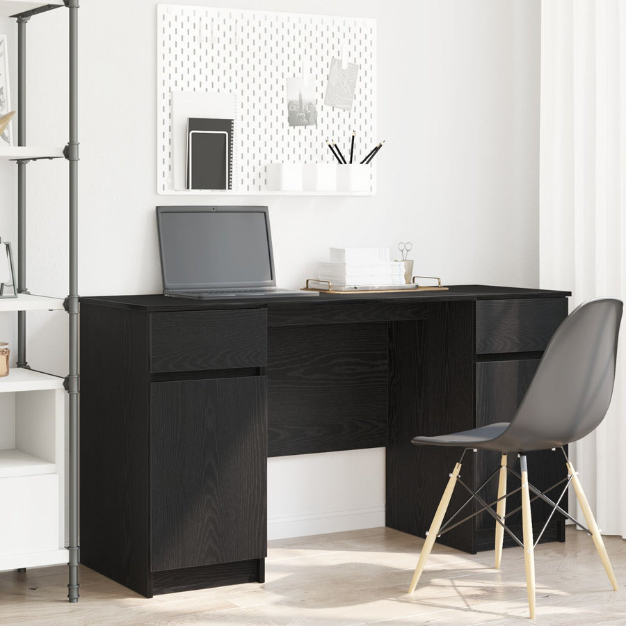 Bureau Zwart Eiken 140X49X76 Cm Bewerkt Hout