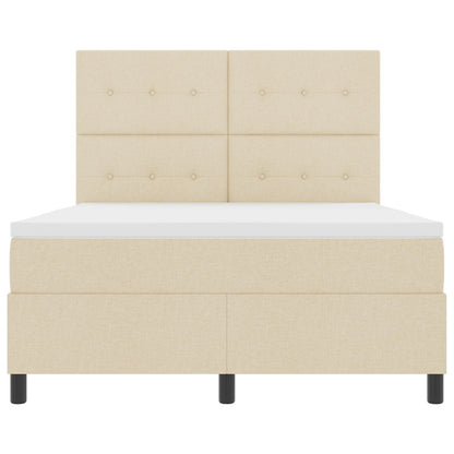 Boxspringbed Met Matras Stof Crème 140 x 190 cm Knop gestoffeerd