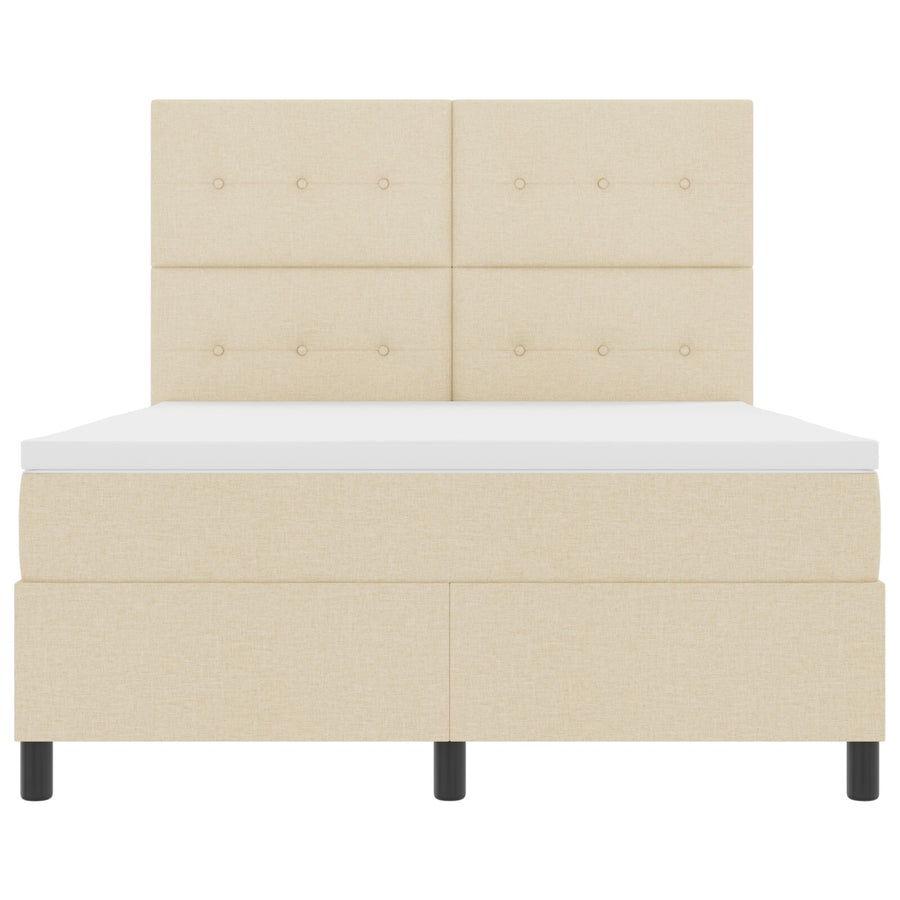 Boxspringbed Met Matras Stof Crème 140 x 190 cm Knop gestoffeerd