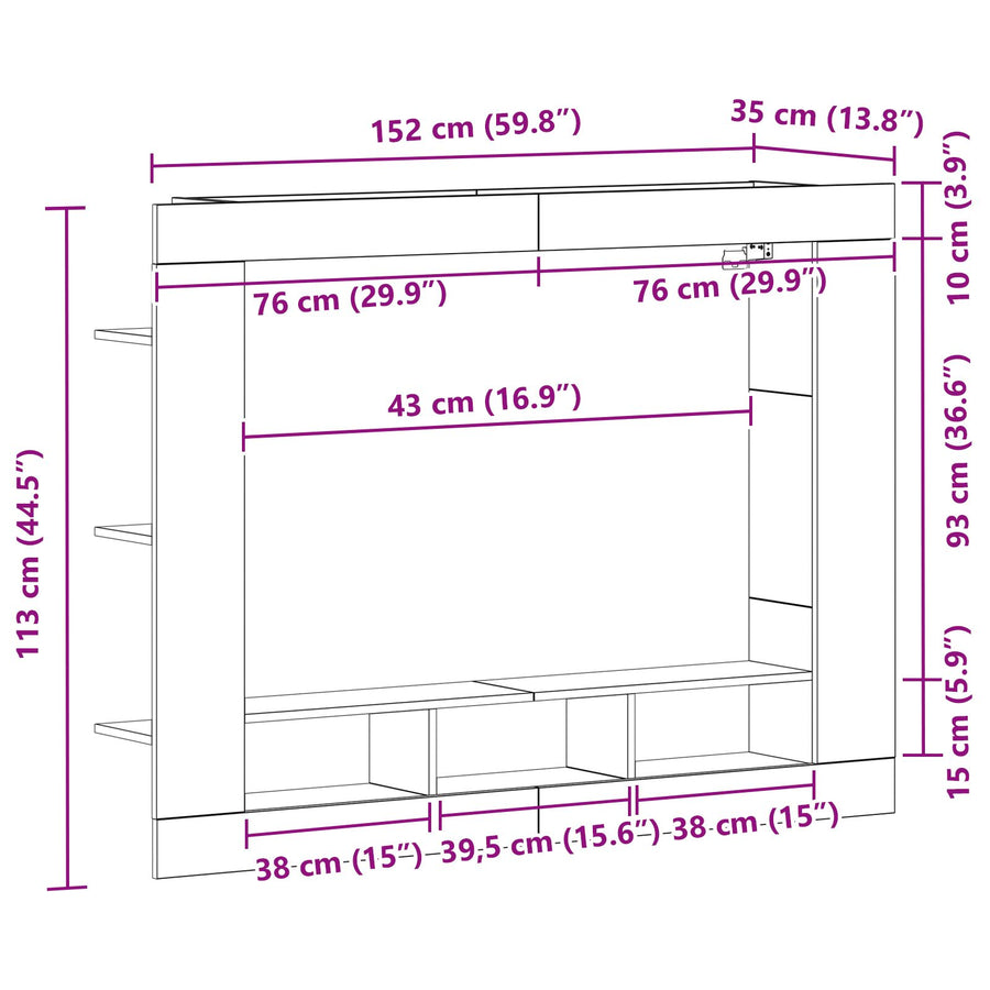 Tv-Kast Aan De Muur Artisan Eiken 152X22X113 Cm Ambachtelijk Eiken