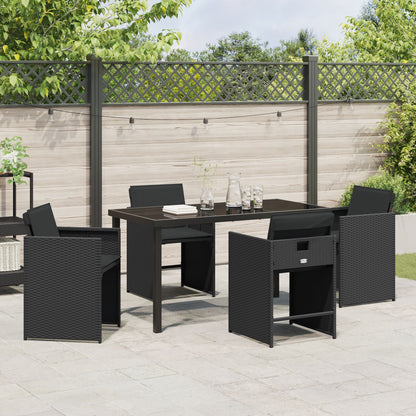 5 Delige Tuin Eetset Met Kussens Zwart Poly Rattan