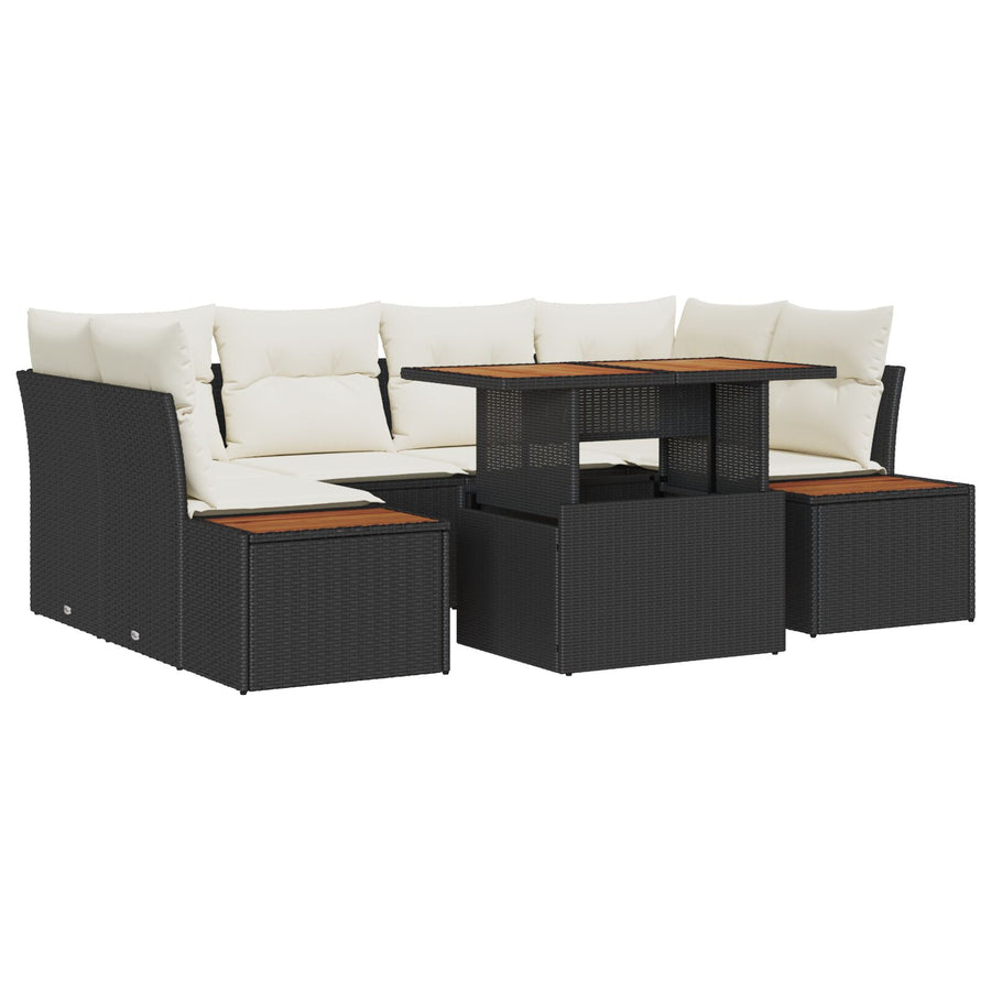 Tuin Sofa Set Set Van 6 Zwart En Crème Pe Wicker, Polyester